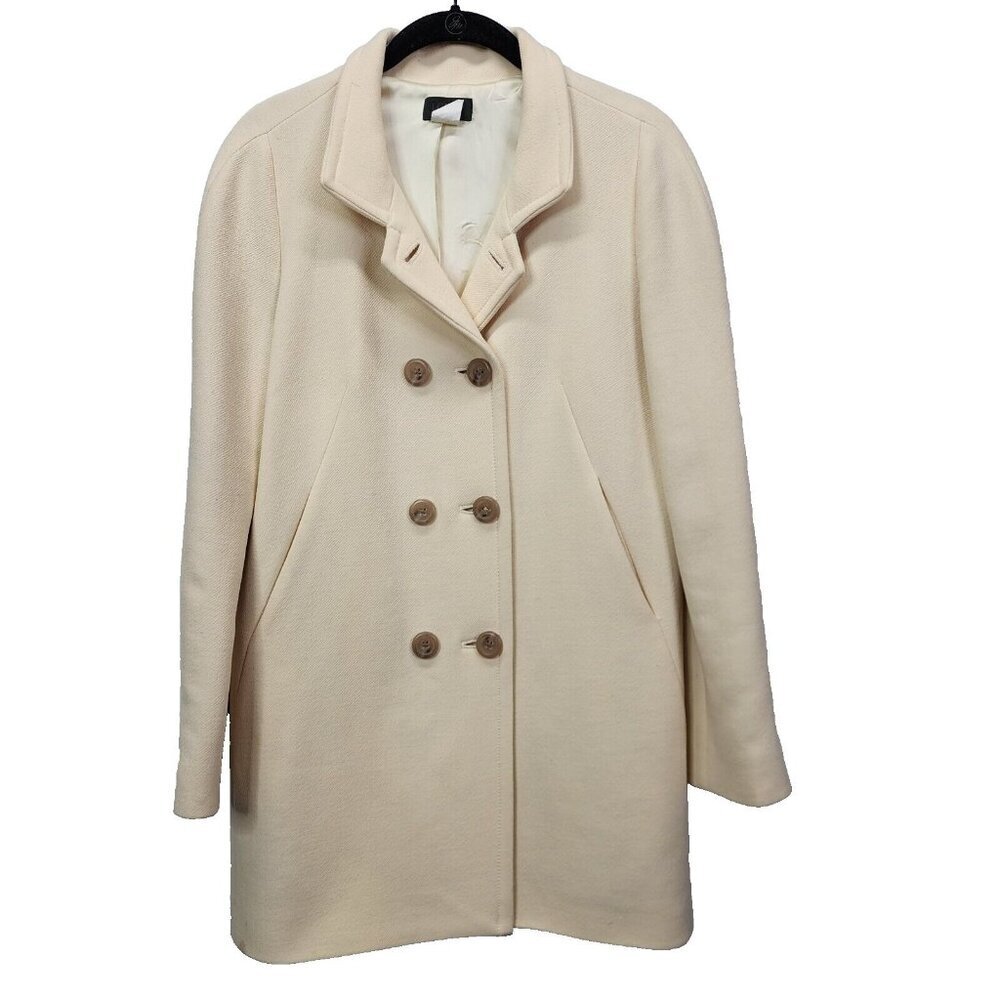 J Crew Women's Ivory Cream Wool Blend Double Breasted Peacoat Long‎ Size 0